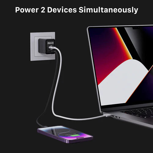 INVZI chargeur GaNHub 45W USB-C -PowerCharge®- GaN double ports USB-C